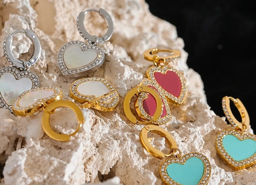 Shell Acrylic Heart Drop Earrings - Ecru