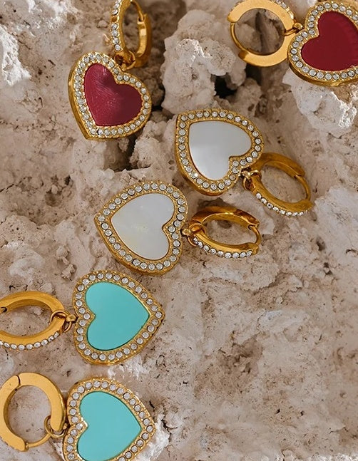 Shell Acrylic Heart Drop Earrings - Ecru