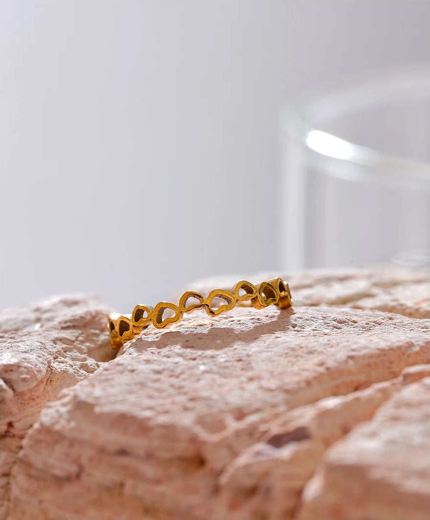 Shiny Minimalist Heart Stackable Ring - Ecru