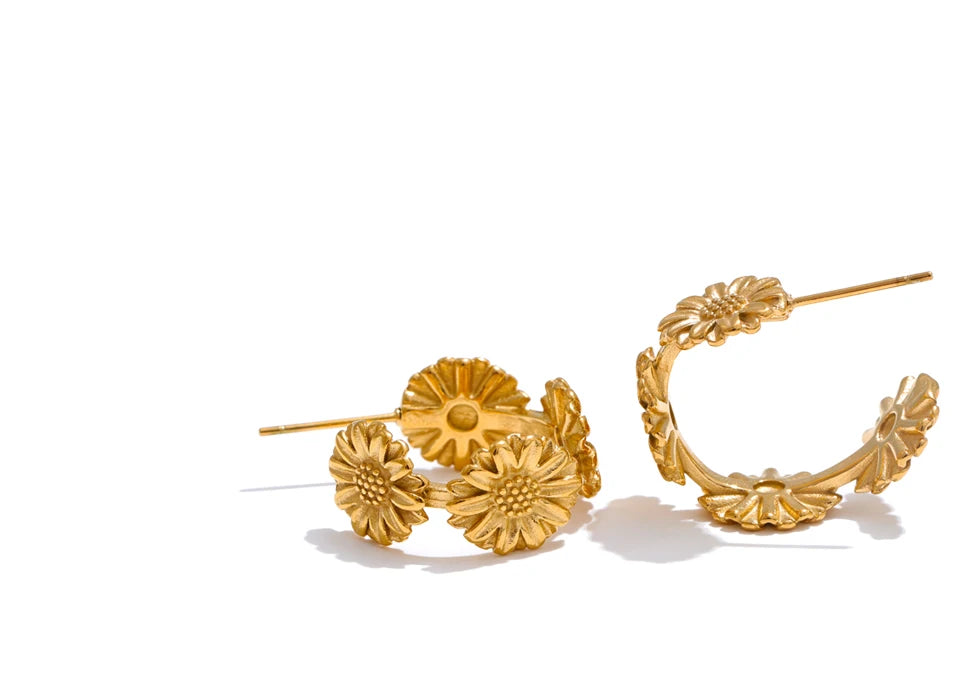Textured Floral Refined Hoop Earrings - Ecru