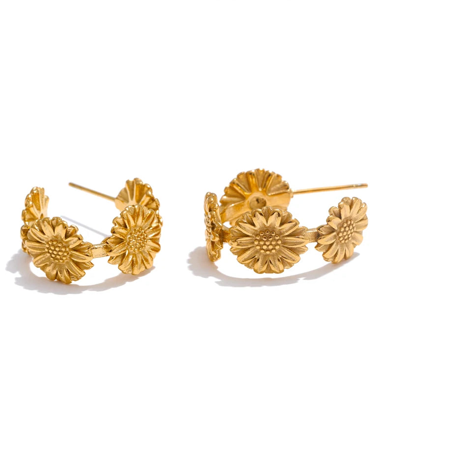 Textured Floral Refined Hoop Earrings - Ecru