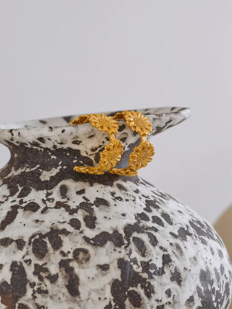 Textured Floral Refined Hoop Earrings - Ecru
