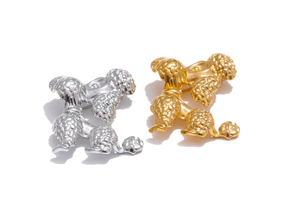 Textured Trendy Dog Charm Brooch - Ecru