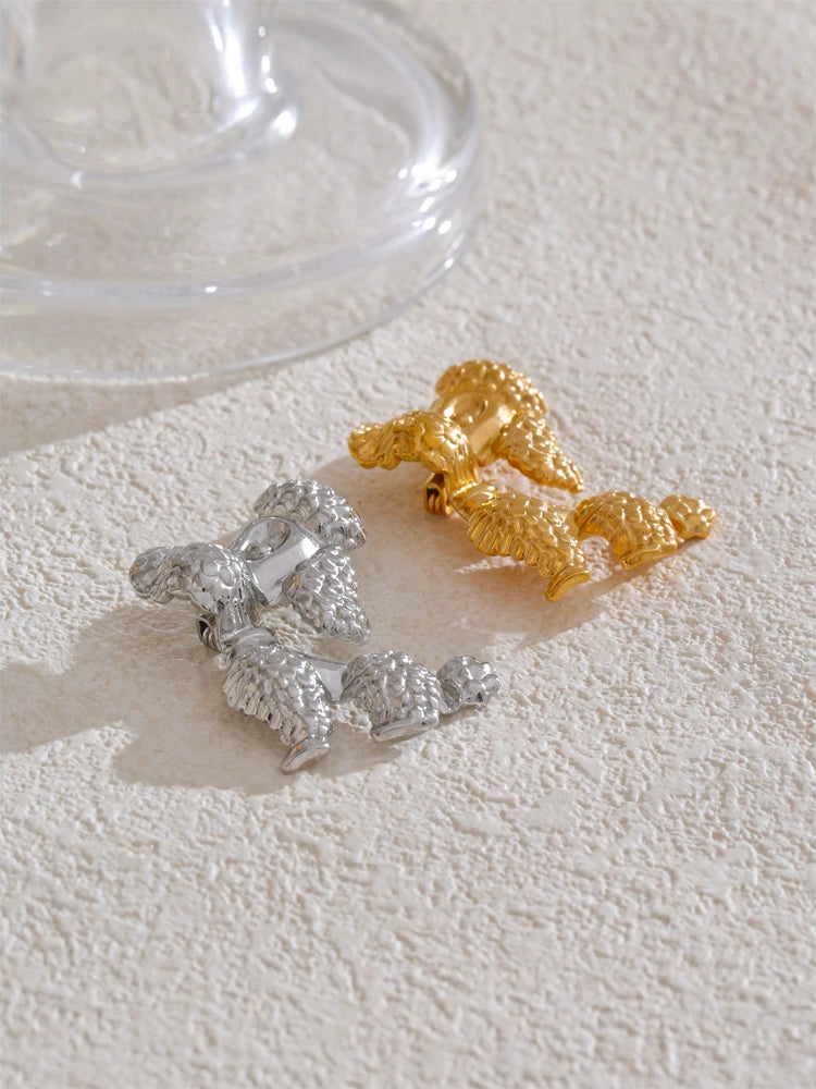 Textured Trendy Dog Charm Brooch - Ecru