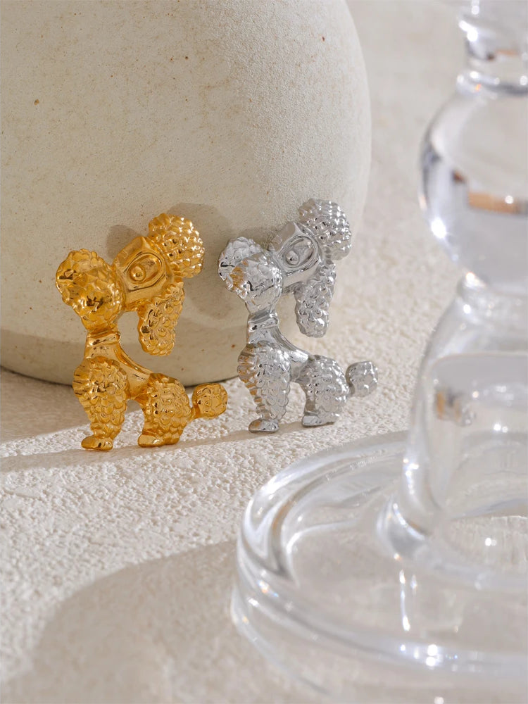 Textured Trendy Dog Charm Brooch - Ecru