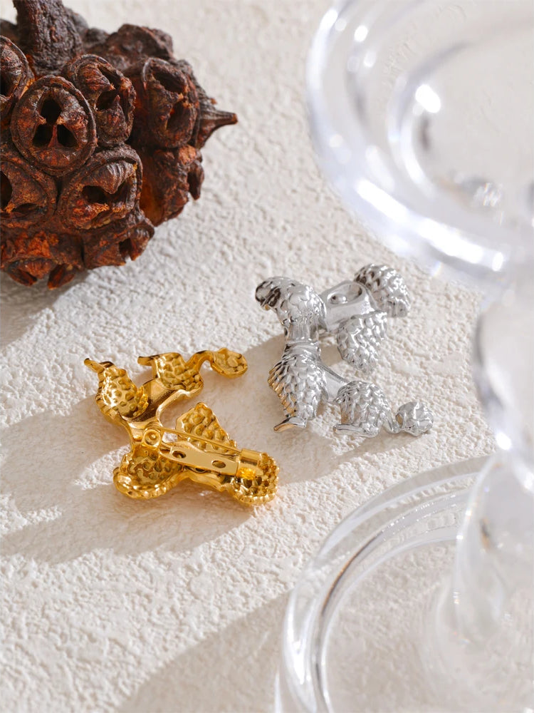 Textured Trendy Dog Charm Brooch - Ecru