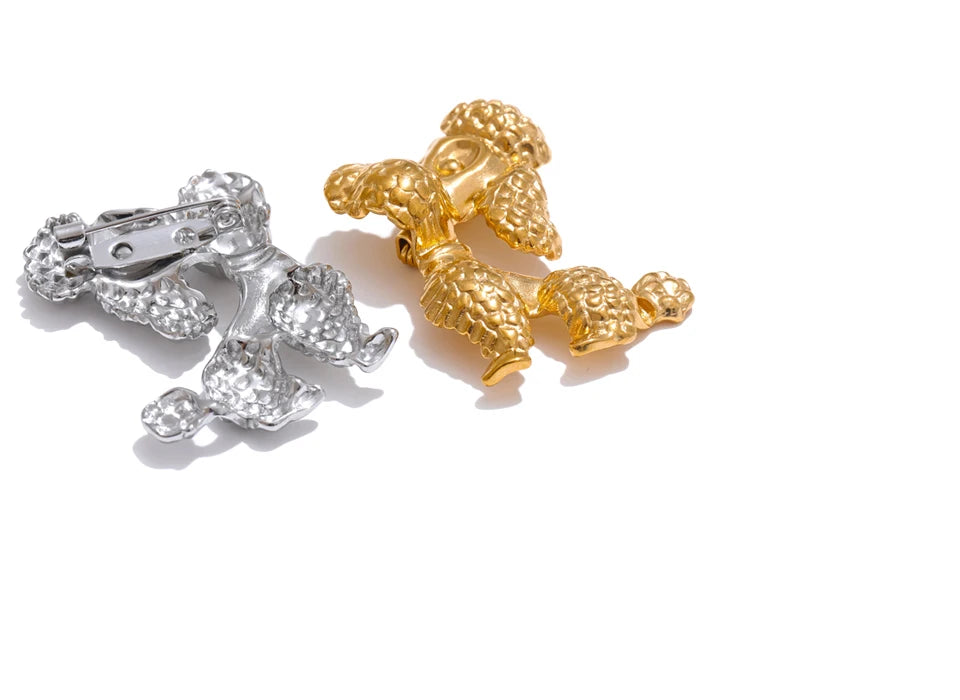 Textured Trendy Dog Charm Brooch - Ecru
