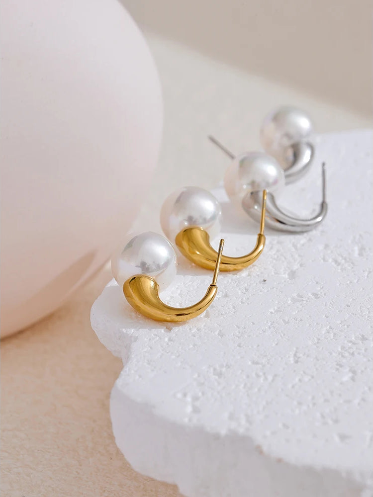 Timeless Pearl Premium Hoop Earrings - Ecru