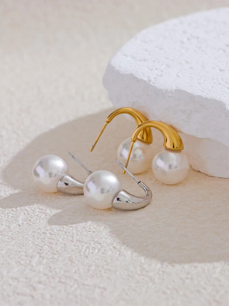 Timeless Pearl Premium Hoop Earrings - Ecru