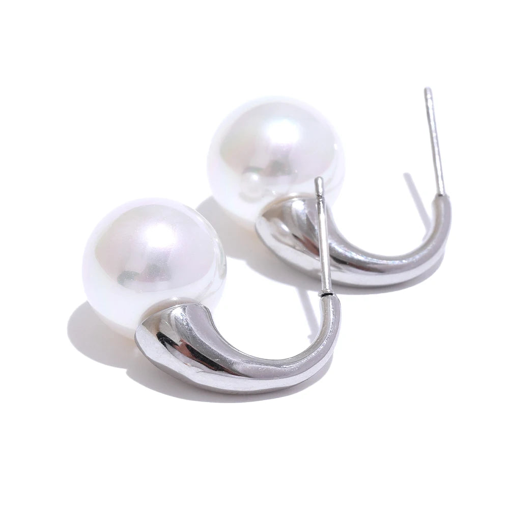 Timeless Pearl Premium Hoop Earrings - Ecru
