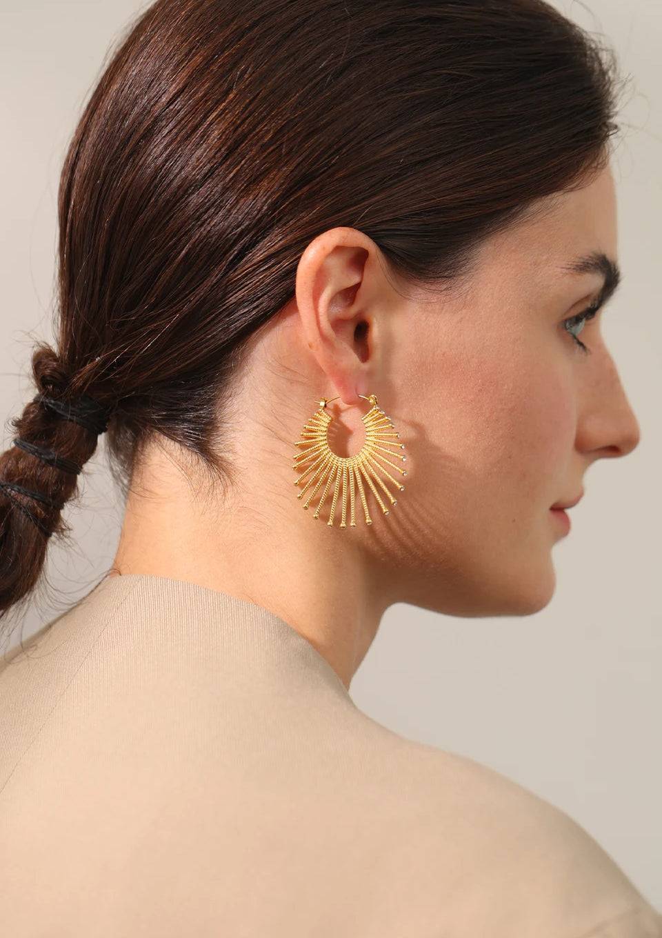 Trendy Zircon Statement Hoop Earrings - Ecru