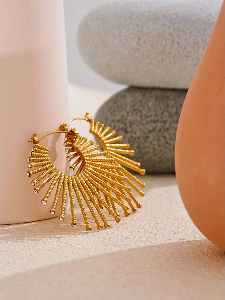 Trendy Zircon Statement Hoop Earrings - Ecru