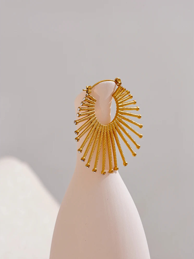 Trendy Zircon Statement Hoop Earrings - Ecru