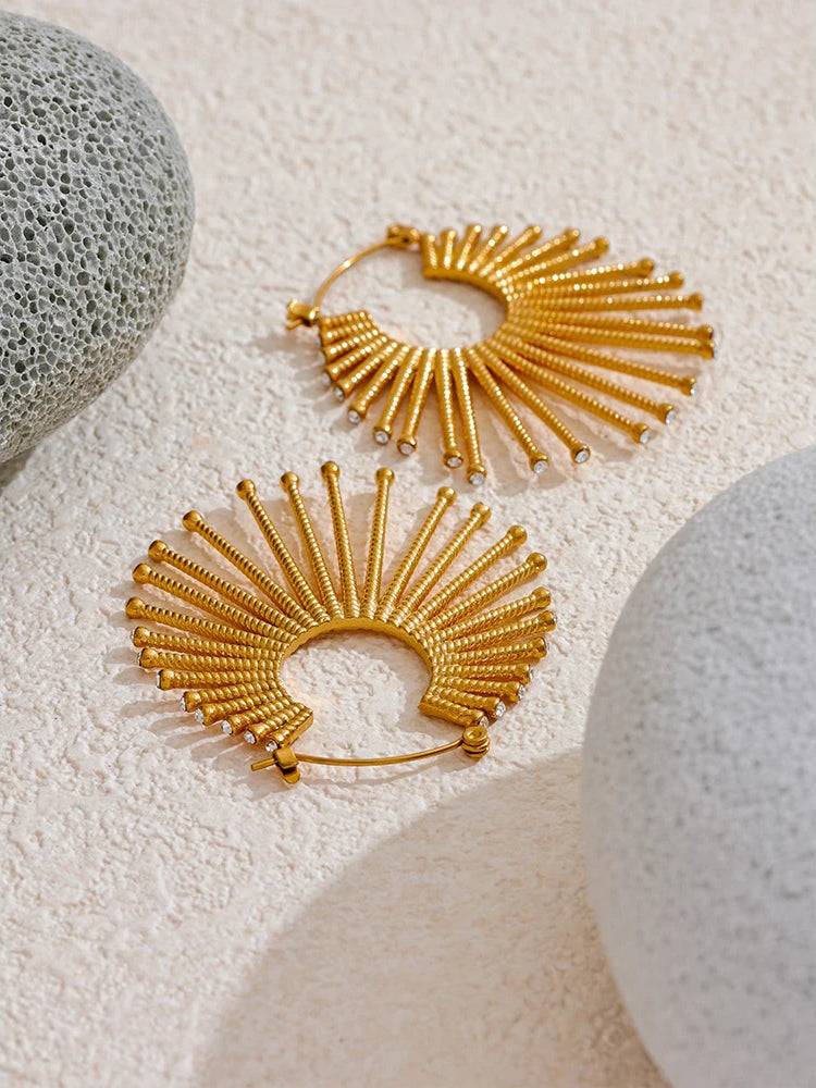 Trendy Zircon Statement Hoop Earrings - Ecru