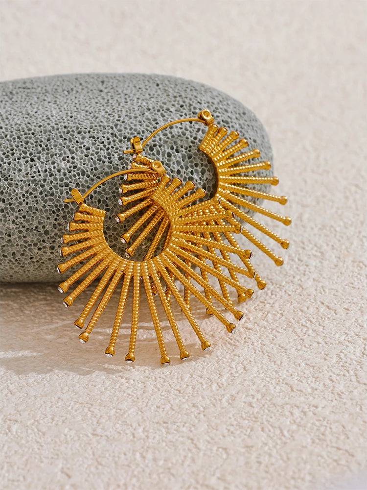 Trendy Zircon Statement Hoop Earrings - Ecru