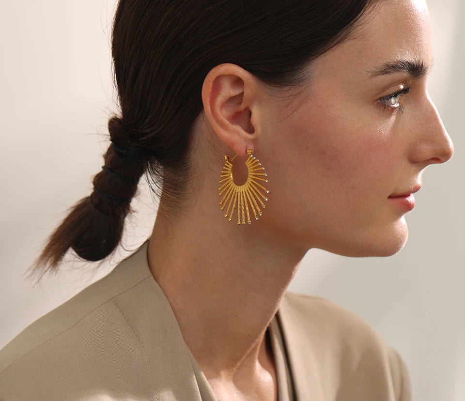 Trendy Zircon Statement Hoop Earrings - Ecru