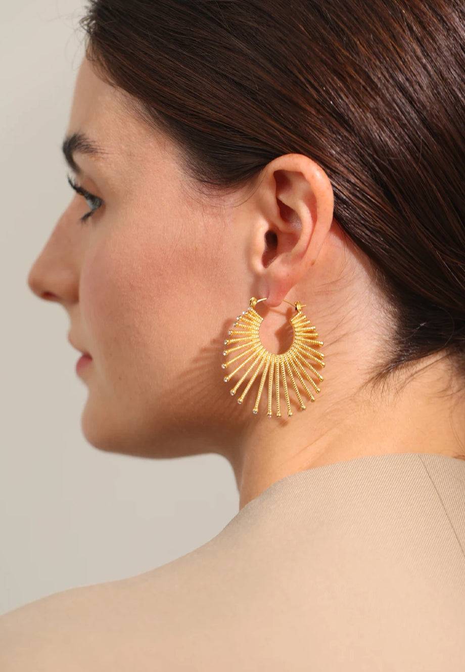 Trendy Zircon Statement Hoop Earrings - Ecru