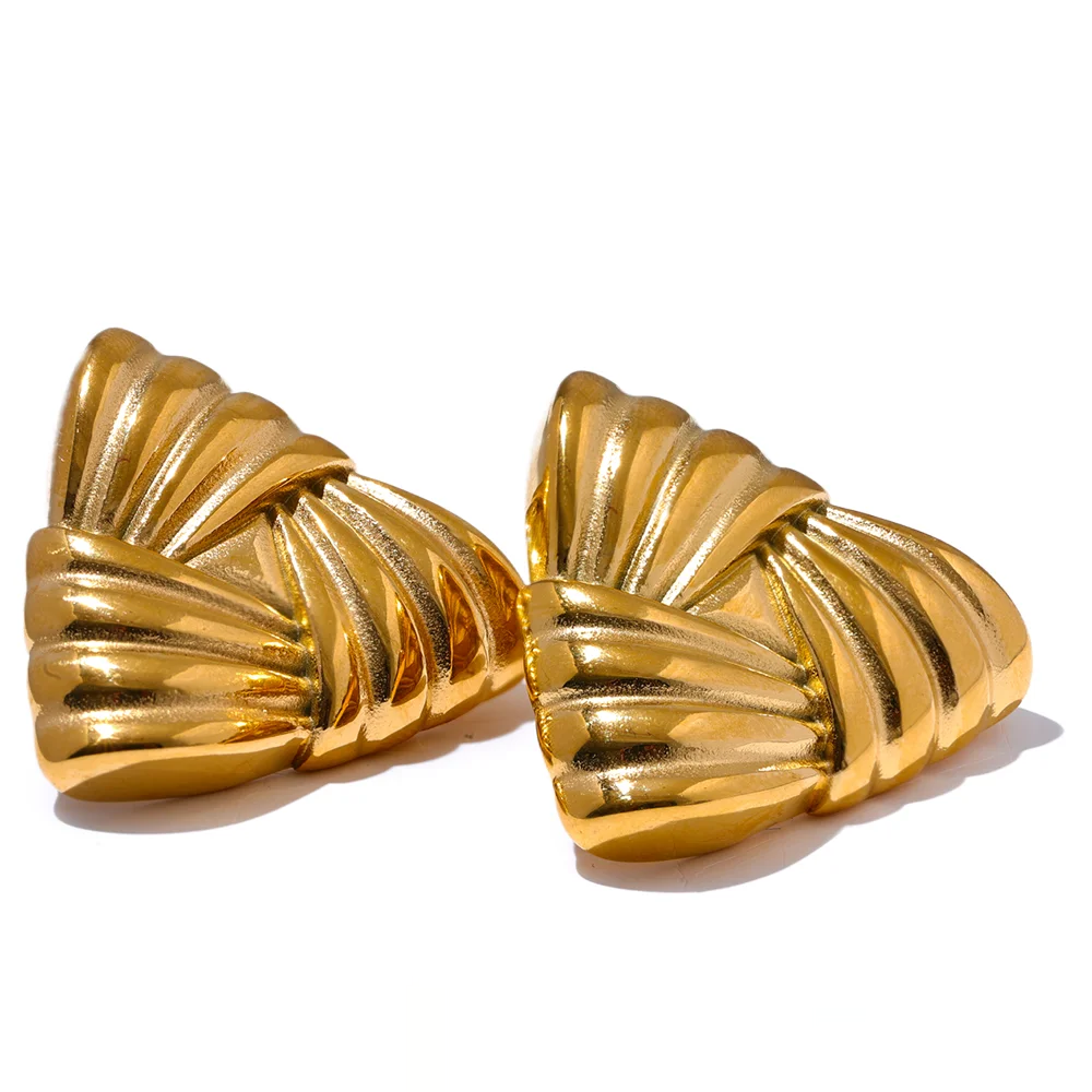 Triangle Texture Charm Stud Earrings - Ecru