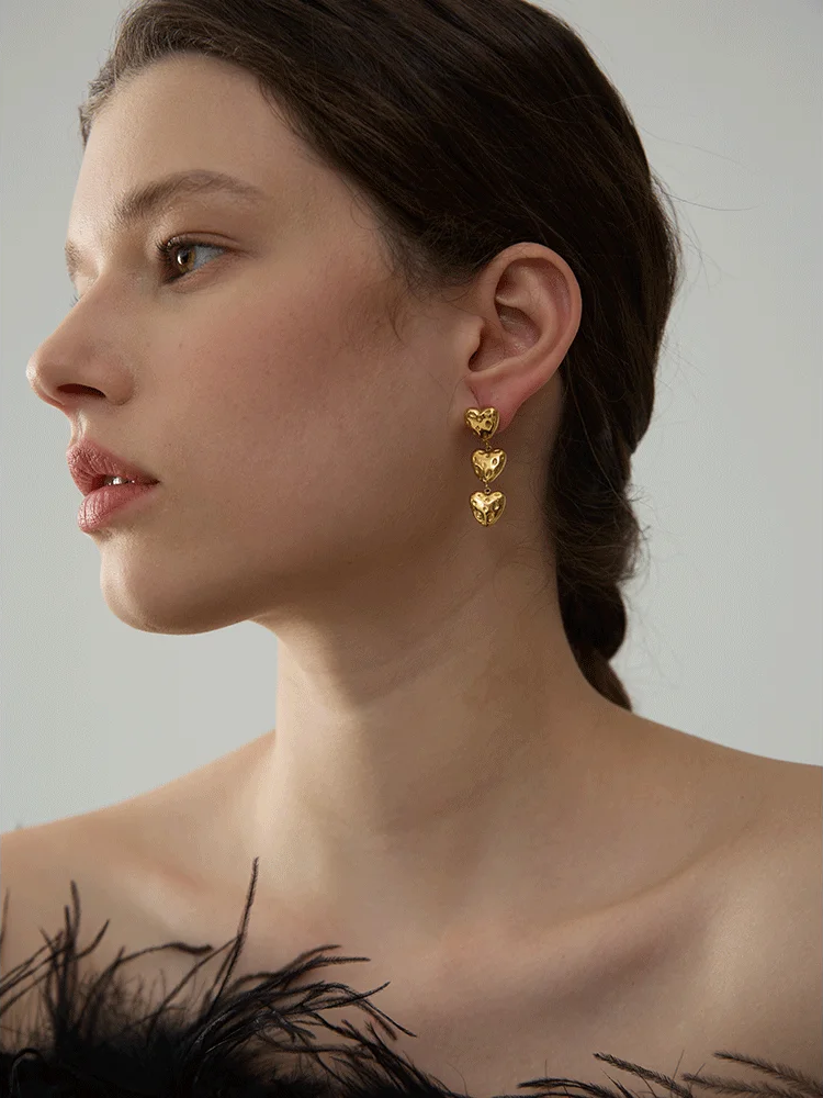 Vintage Heart Love Drop Earrings - Ecru