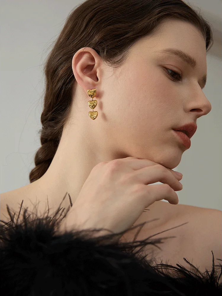 Vintage Heart Love Drop Earrings - Ecru