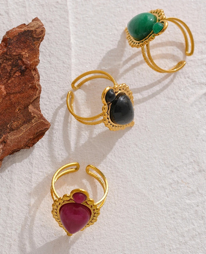 Vintage Natural Stone Agate Ring - Ecru