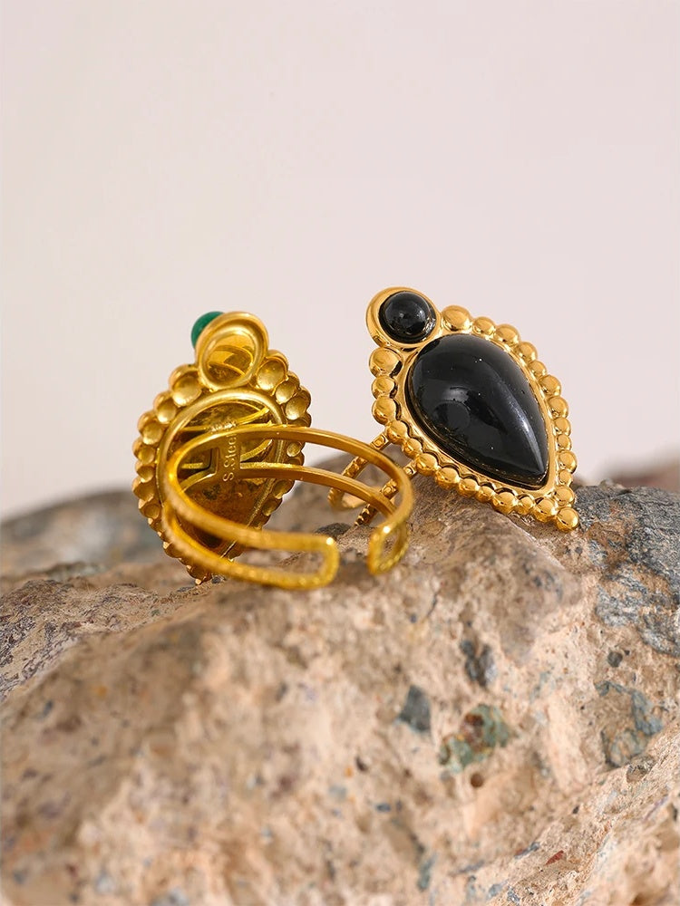 Vintage Natural Stone Agate Ring - Ecru