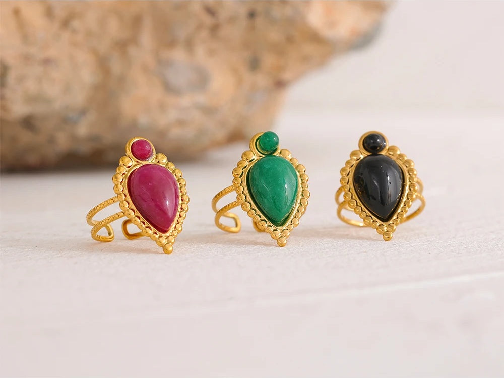Vintage Natural Stone Agate Ring - Ecru
