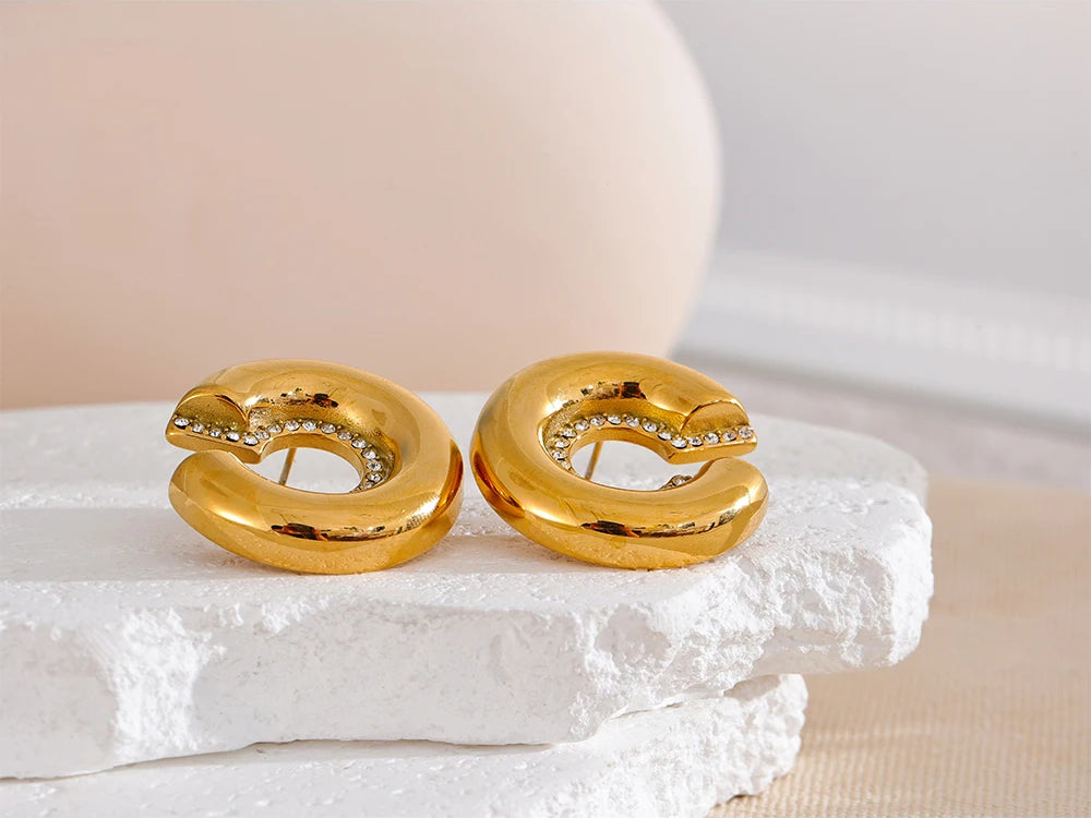 Zircon Classic Chunky Statement Earrings - Ecru