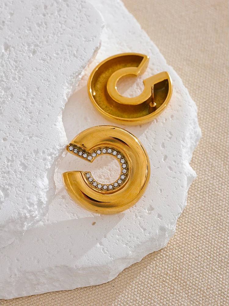 Zircon Classic Chunky Statement Earrings - Ecru