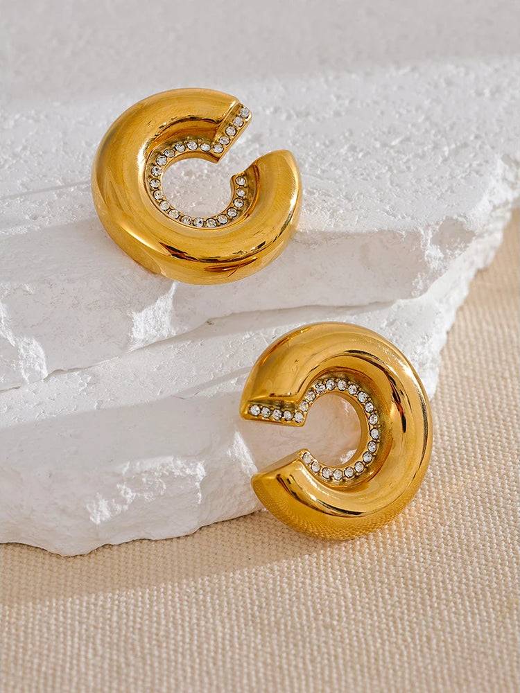 Zircon Classic Chunky Statement Earrings - Ecru