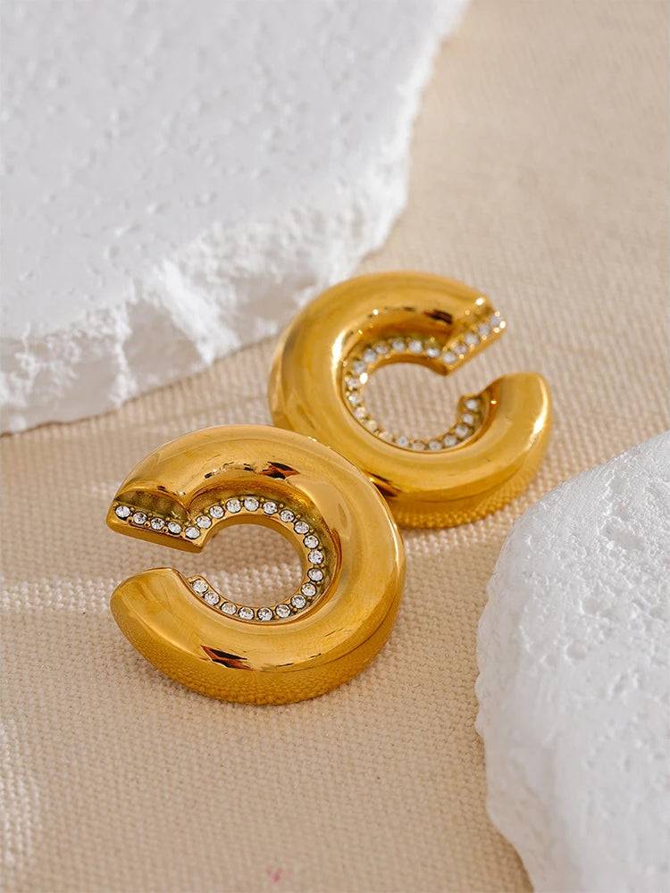 Zircon Classic Chunky Statement Earrings - Ecru