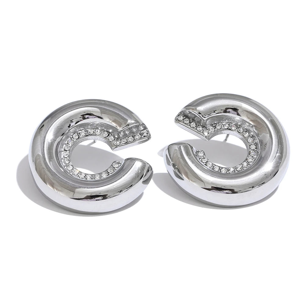Zircon Classic Chunky Statement Earrings - Ecru