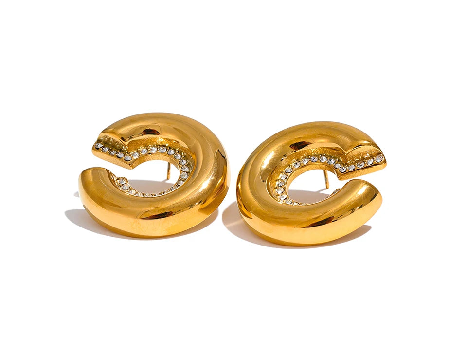 Zircon Classic Chunky Statement Earrings - Ecru