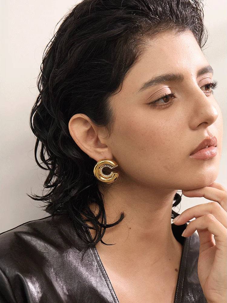 Zircon Classic Chunky Statement Earrings - Ecru