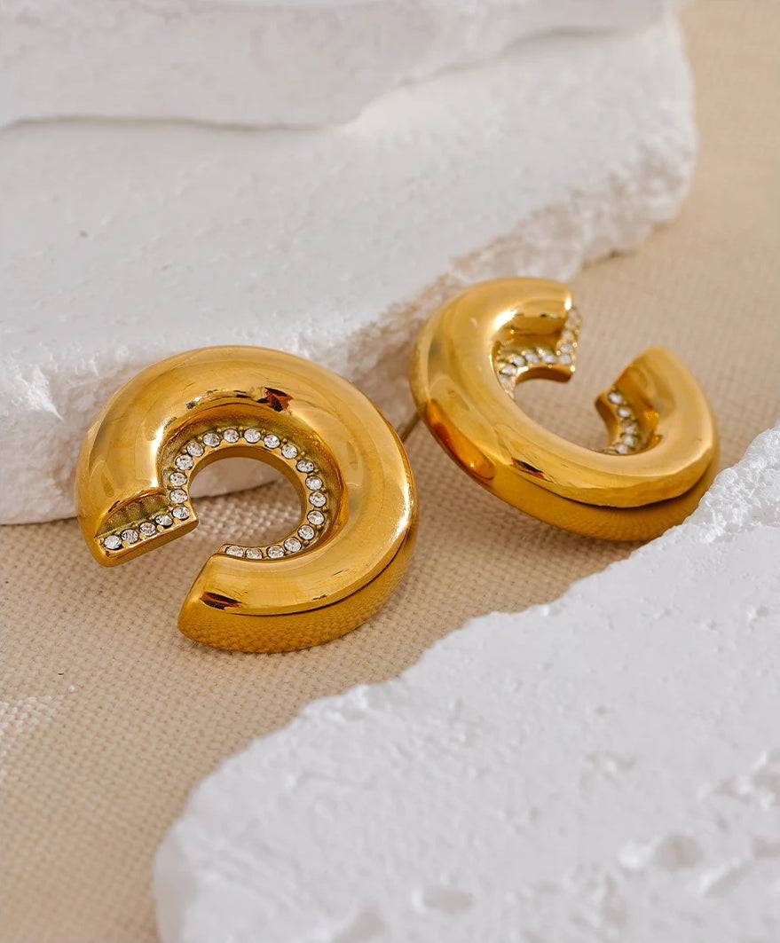 Zircon Classic Chunky Statement Earrings - Ecru