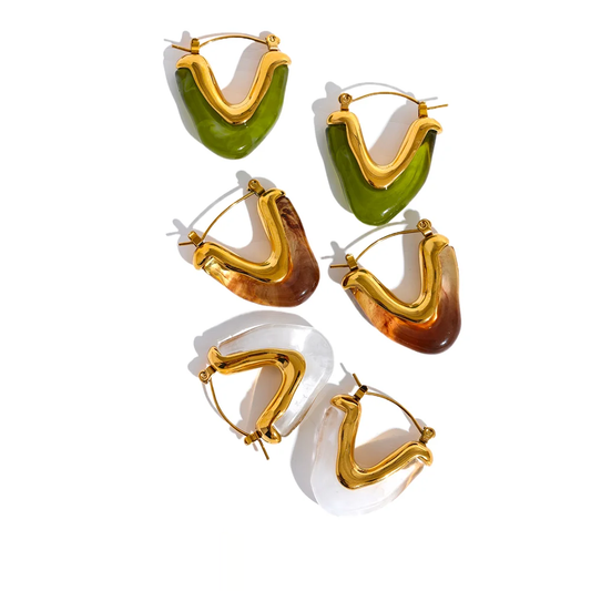 Acrylic V Shape Triangle Earrings - Ecru