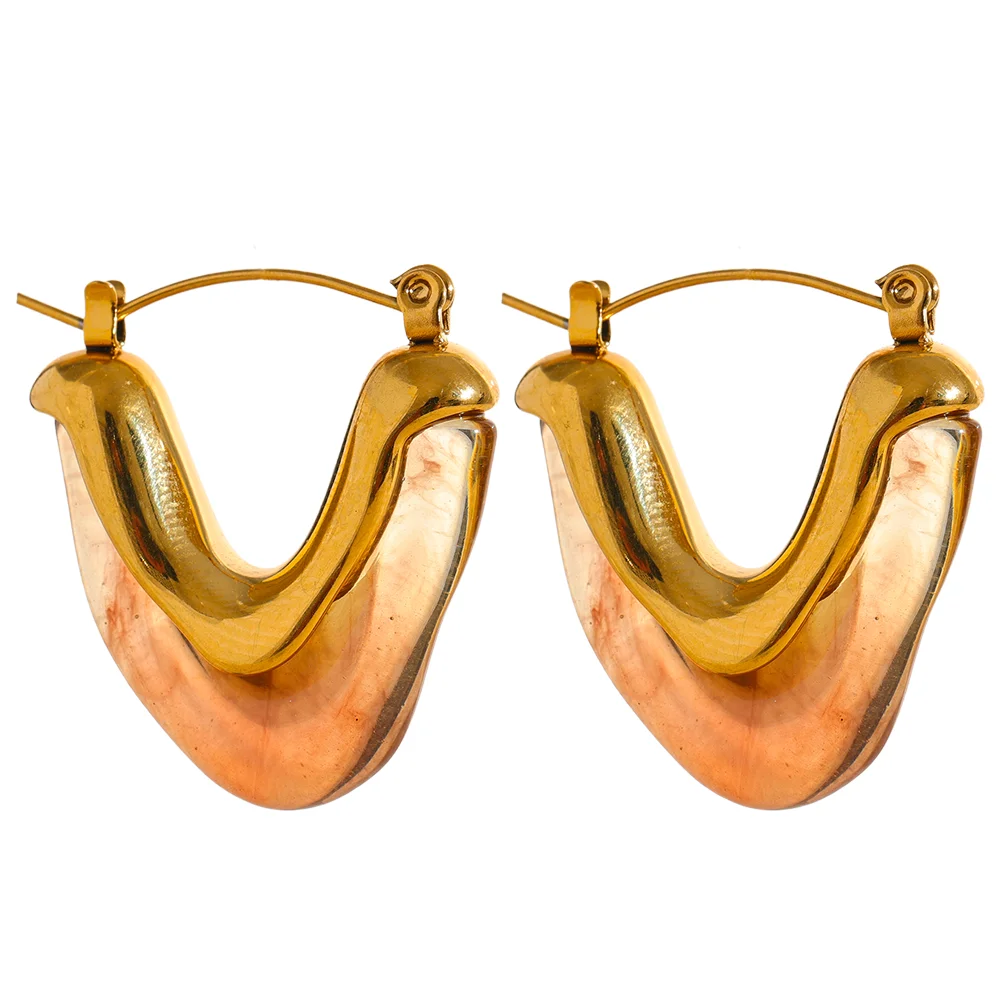 Acrylic V Shape Triangle Earrings - Ecru