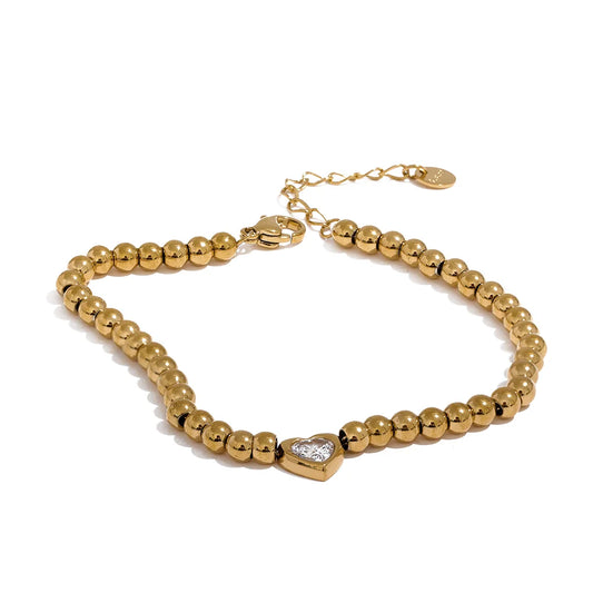 Beads Chain Heart Handmade Bracelet - Ecru