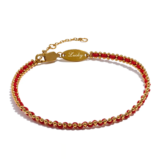 Black Red Polyester Thread Bracelet - Ecru