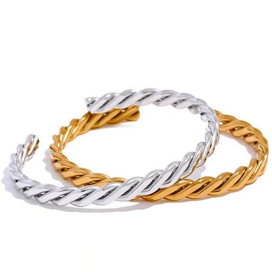 Braided Polished Open Cuff Bracelet - Ecru