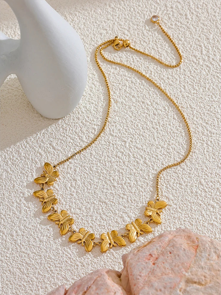 Butterfly Geometric Statement Choker Necklace - Ecru