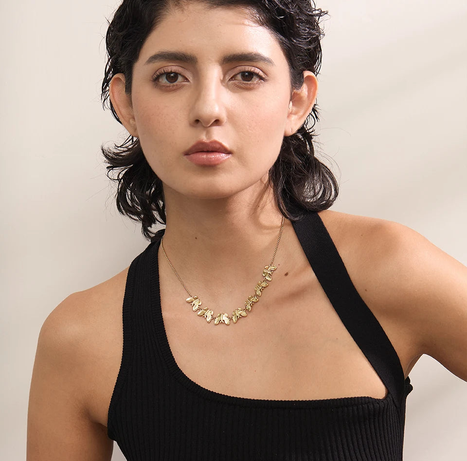Butterfly Geometric Statement Choker Necklace - Ecru