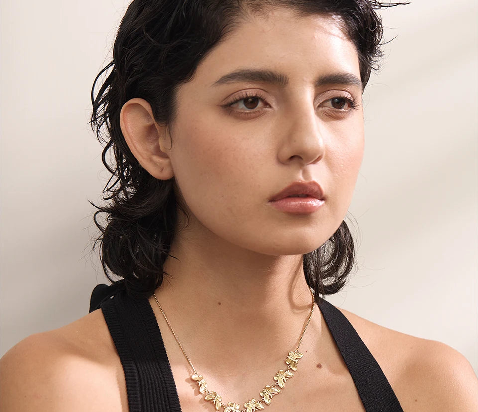 Butterfly Geometric Statement Choker Necklace - Ecru