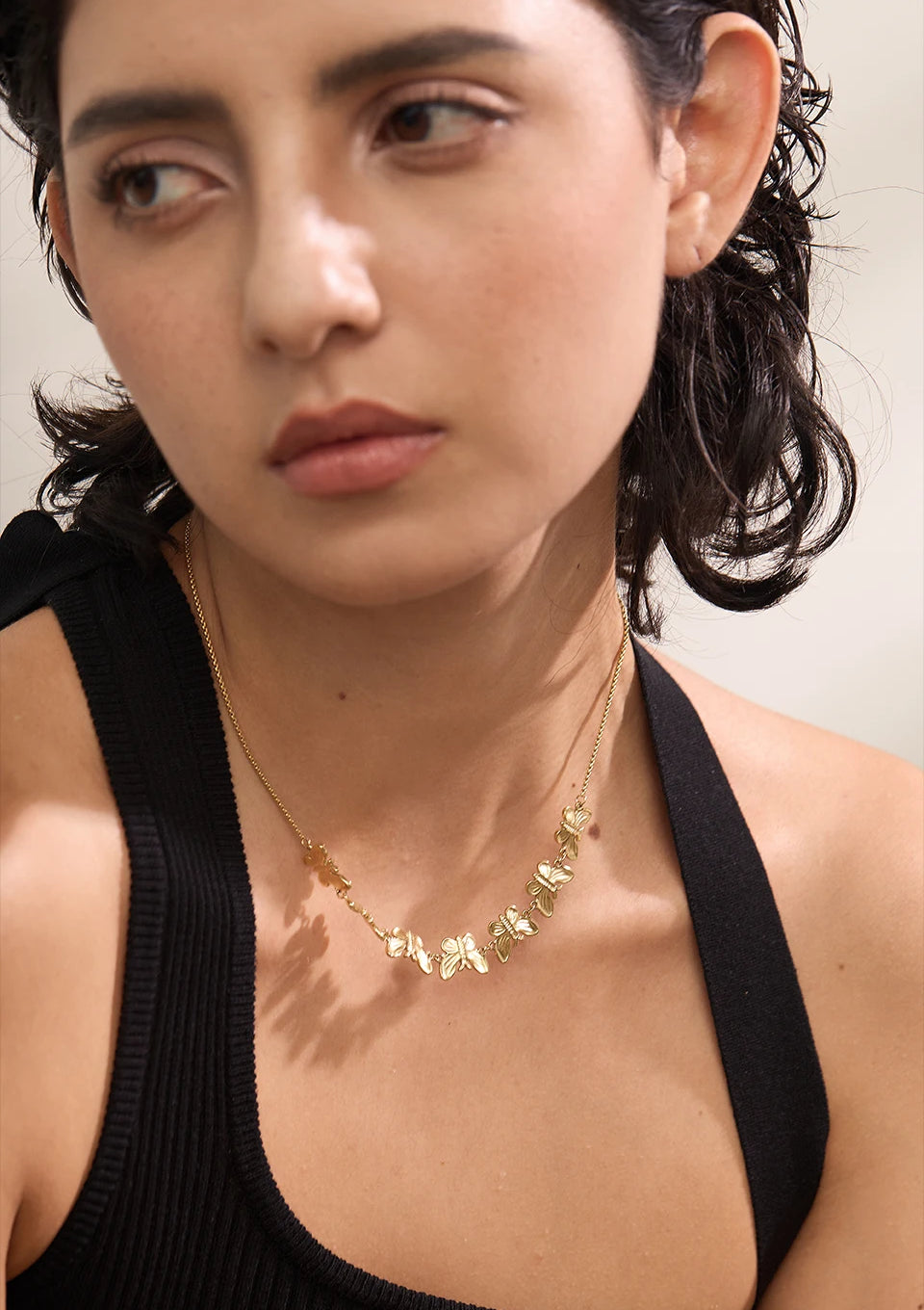 Butterfly Geometric Statement Choker Necklace - Ecru