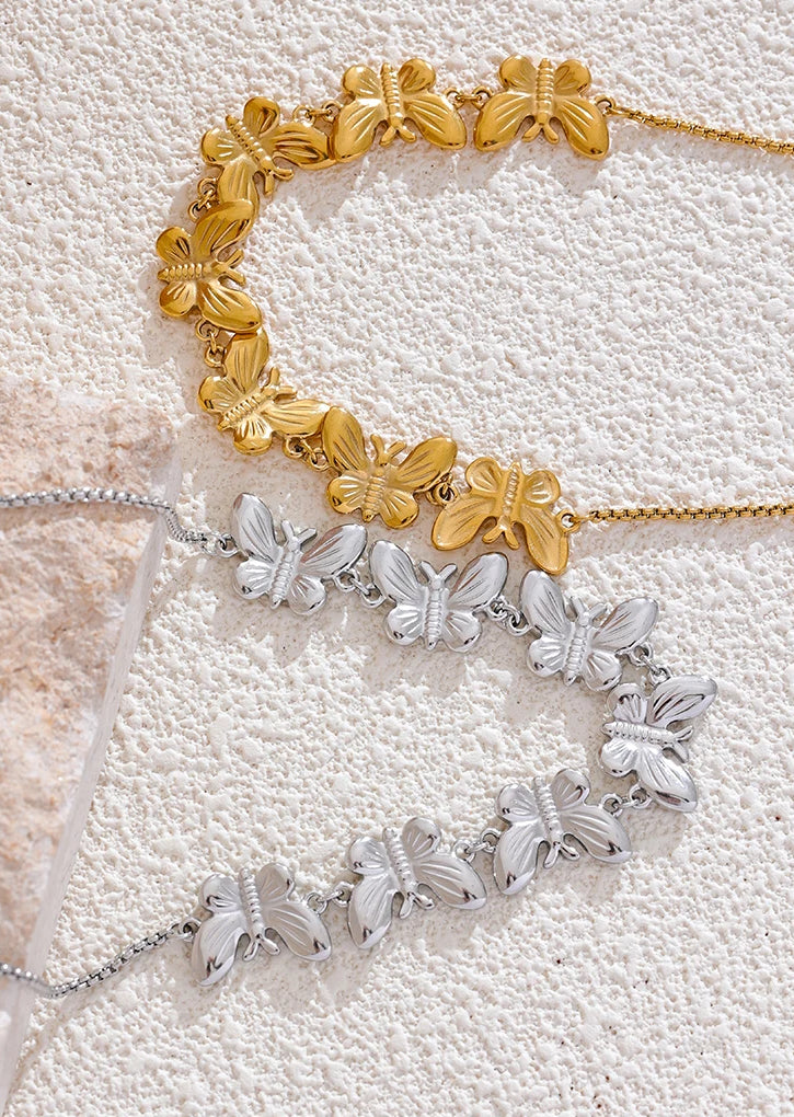 Butterfly Geometric Statement Choker Necklace - Ecru
