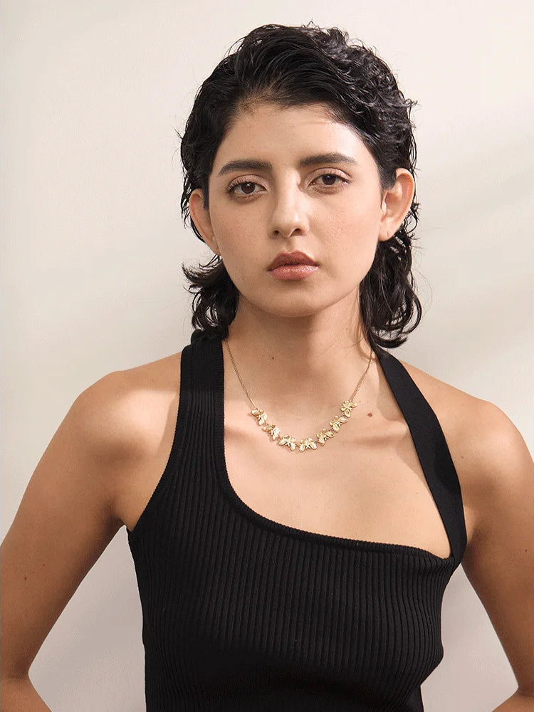 Butterfly Geometric Statement Choker Necklace - Ecru
