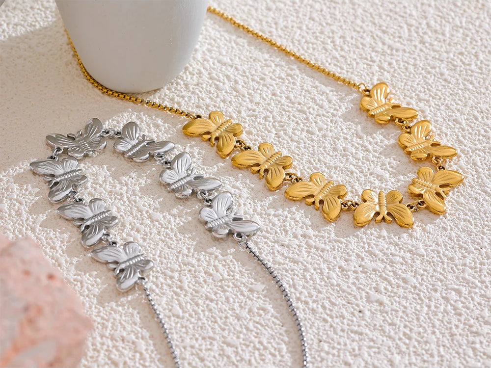 Butterfly Geometric Statement Choker Necklace - Ecru