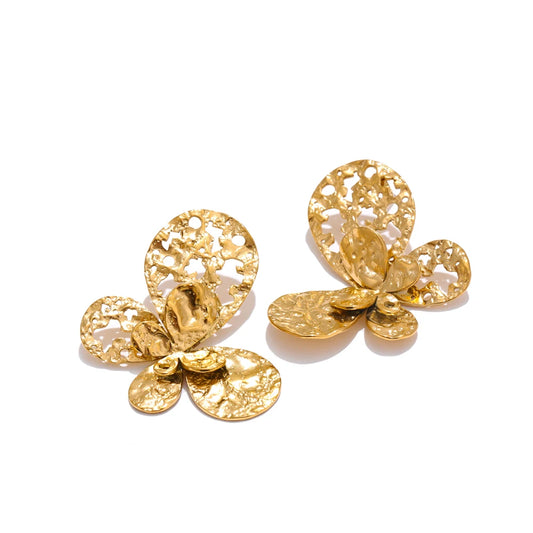 Butterfly Textured Statement Jewelry Set, Earrings - Ecru