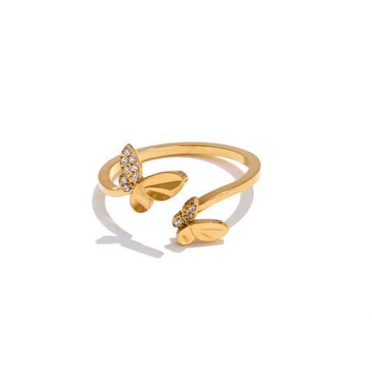 Butterfly Zircon Adjustable Statement Ring - Ecru