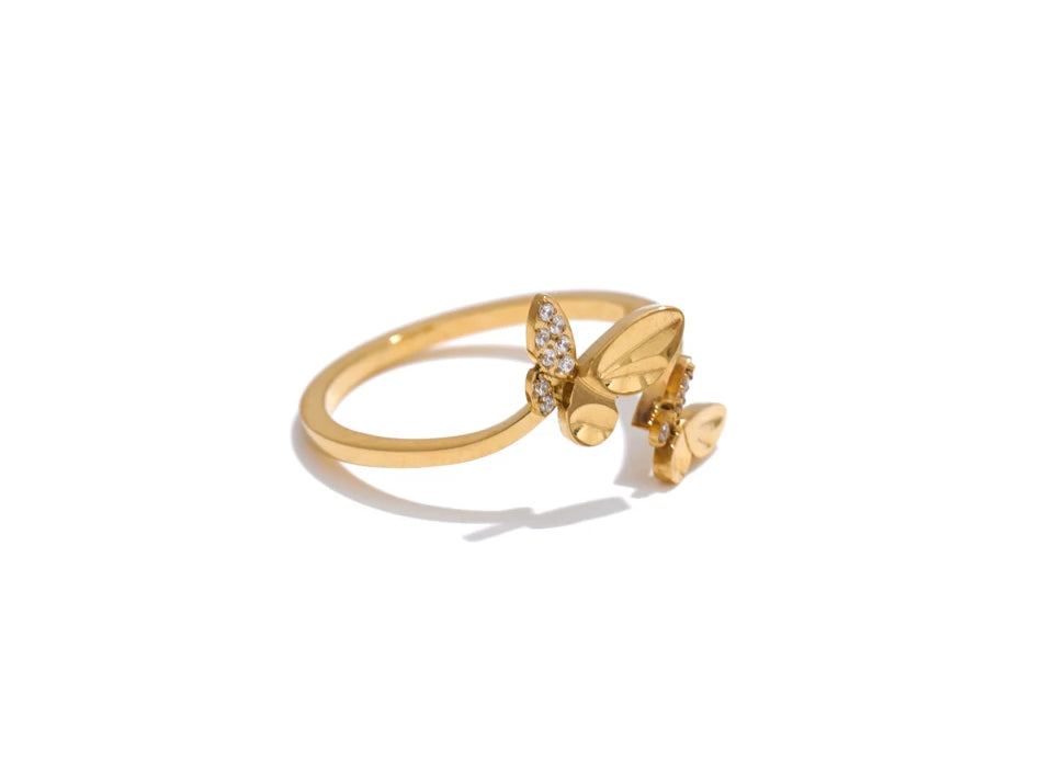 Butterfly Zircon Adjustable Statement Ring - Ecru